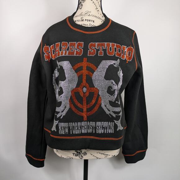 Scares Studio Designer Womens Small Sweater Rhinestone Target New York Ghost - Picture 1 of 12